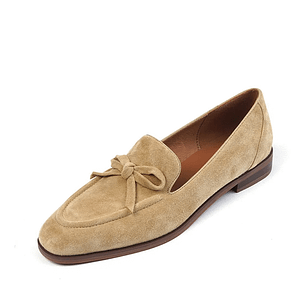 ISNOM Suede Loafers Women Slip On Butterfly Knot flats shoes Genuine Leather Ballets Flats Shoes for women Moccasins
