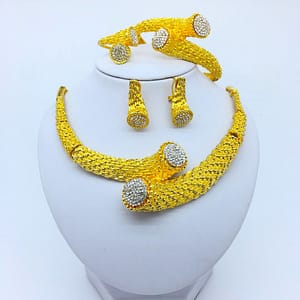 F&Y Jewelry Fashion Dubai Jewelry Sets 24 Gold Necklace Earrings Bangle Ring Charm Nigerian Bridal Jewelry Accessories 2019 (Gold-color Clear 5 45cm)