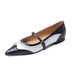 ISNOM 2020 New Women Shoes Genuine Leather Flats Oxfords Pointed toe Ladies Flats Buckle Strip Flat Shoes Woman Mixed Color