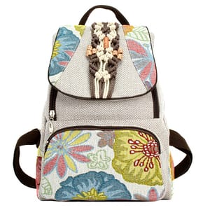 Retro Linen Hand Woven Backpacks Women Canvas Ethnic Embroidered Floral School Back Pack Bag National Vintage Shoulders Bag