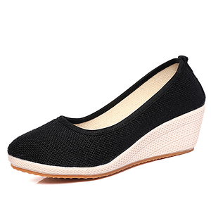 BEYARNE Embroidered Women Platform Shoes High Heels Casual Canvas Cotton Fabric Slip On Women Wedge Pumps Ladies Shoes