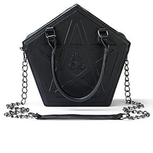 JIEROTYX Pentagram Punk Darkness Gothic Star Handbag Women Girl Black PU Soft Leather Shoulder Bag With Chain High Quality (black (30cm<Max Length<50cm))