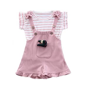 Summer Children Clothing Baby Cute Girls Casual T-Shirts Bib Shorts 2Pcs/Set Toddler Cartoon Fashion Cotton Infant Clothes Suit