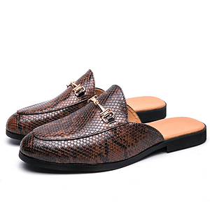 Misalwa Snake Skin Pattern Men Half Dress Shoes Indoor PU Leather Slippers Plus Size 37-45 Casual Loafers Moccasins