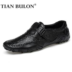 Men Casual Shoes Genuine Leather 2019 Mens Loafers Luxury Brand Fashion Breathable Driving Shoes Slip on Comfy Moccasins Black