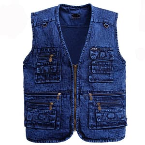 Men's vest Outerwear denim waistcoat deep blue color plus size sleeveless jacket Multi-pocket size XL to 5XL
