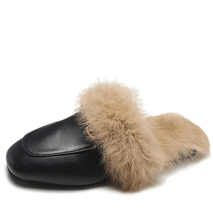 Aphixta Big Size 44 Real Fur Slippers Shoes Woman 2020 Mules Women's Tassel Slides Winter Warm Women Shoes Fashion Bee Slippers