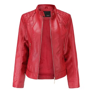 2020 Leather Jacket Women Zippers Spring Autumn Women's PU Leather Jacket Mandarin Collar Red Motor Biker Coat Female Oversized