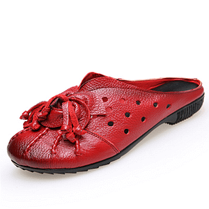 TIMETANG Ethnic Style Genuine Leather Women Shoes Handmade Flower Slides Flat shoes folk-custom vintage hollow out flat shoes