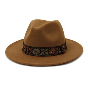 GEMVIE High Quality Unisex Fedoras 100% Wool Felt Hat For Men Women Wide Brim Classical Jazz Cap Vintage Print Ribbon