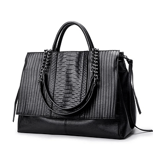 NIGEDU Brand design women handbag luxury Simple crocodile leather handbags Chain Women's shoulder bag black big Totes bolsas (Black)