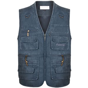 Plus Size 6XL 7XL Male Casual Summer Cotton Denim Vest Men's Sleeveless Jacket Multi Pocket Photograph Waistcoat chaleco hombre