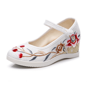 Women's Embroidered Wedges Shoe Retro Mary Jane Pumps Summer Casual Shoes Ladies Round Toe Cotton Shoes Beach Sandal Dance Shoe