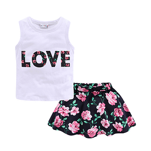 Mudkingdom Girls Clothes Set Love Summer Kids Tank Top and Skirt Outfit Children Cute Suits Fashion Happy Holiday Easter