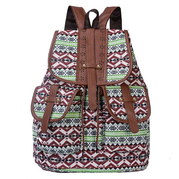 High Quality Vintage Print Canvas Ethnic Backpack for Women Girls School Backpacks Drawstring Bohemia Travel Rucksack