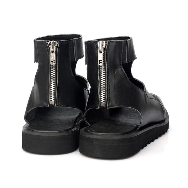 2019 New Gothic High Top Mens Sandals Zipper Genuine Leather Summer Punk Peep Toe Gladiator Shoes Ankle Strap Platform Slippers