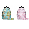 2pcs World Map Printing Backpack Girls Bookbag Laptop Bag Travel Daypack Student Rucksack with Pencil Case