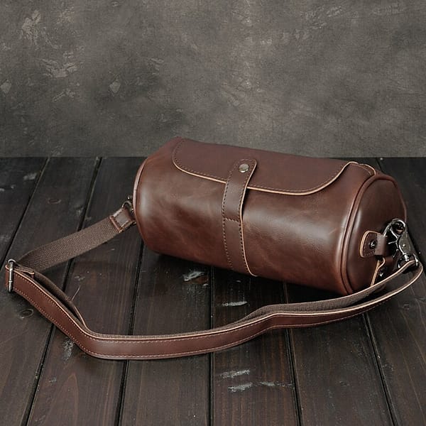 Vintage Small Shoulder Bag Pu Leather Mens Messenger Bag Cylinder Men's Crossbody Bags Male