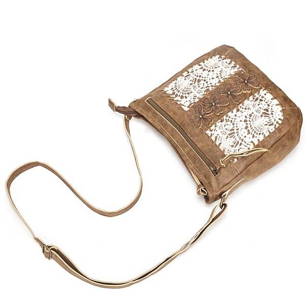 Annmouler Designer Women Handbag Purse Pu Leather Shoulder Bag Flower Crossbody Bag Small Ladies Messenger Bag Brown Lace Totes