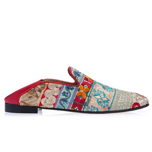 Bohemian Red Embroidery Loafers Slip-on Mules Shoes Men's Big Size Casual Driving Shoes
