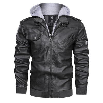 2020 Autumn Winter Men's Motorcycle Leather Jacket Windbreaker Hooded Jackets Male Outwear Warm Biker PU Jackets EU Size 3XL
