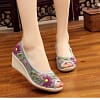 TIMETANG Women Open Peep Toe High Heel Wedges Vintage Floral Applique Slip On Canvas Casual Sandal Shoes Girls Fish Mouth