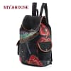 Miyahouse Female Fashion Dragonfly Print Canvas Backpacks Women Drawstring Design Travel Rucksack Girls Black Shoulder Schoolbag