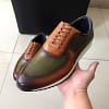 Big Size 15 Mens Style Casual Shoes Genuine Leather Hand Painted Oxford Brown Green Lace-Up Fashion Street Photos Men's Flats