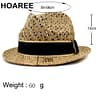 HOAREE Straw Trilby Hat Men Sunhat Womens Summer Hats Hollow Out Male Female British Style Beach Holiday Seaside Fedora (58cm)