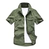 Casual Shirt Men Summer 100% Cotton Breathable Mens Shirts Military Army Solid Short Sleeve Cargo Chemise Homme Plus Size M-4XL