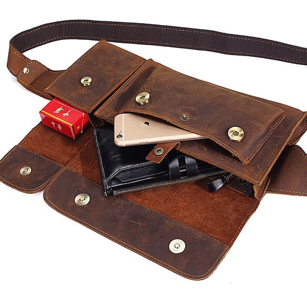 New Multi-functions Vintage Genuine Leather Men Waist Pack (Brown)