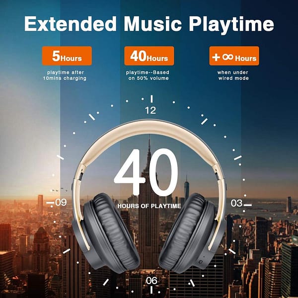 Picun B8 Wireless Headphones Bluetooth 5.0 Headset 40H Play time Touch Control Over Ear Earphone with Mic TF Stereo Headset for
