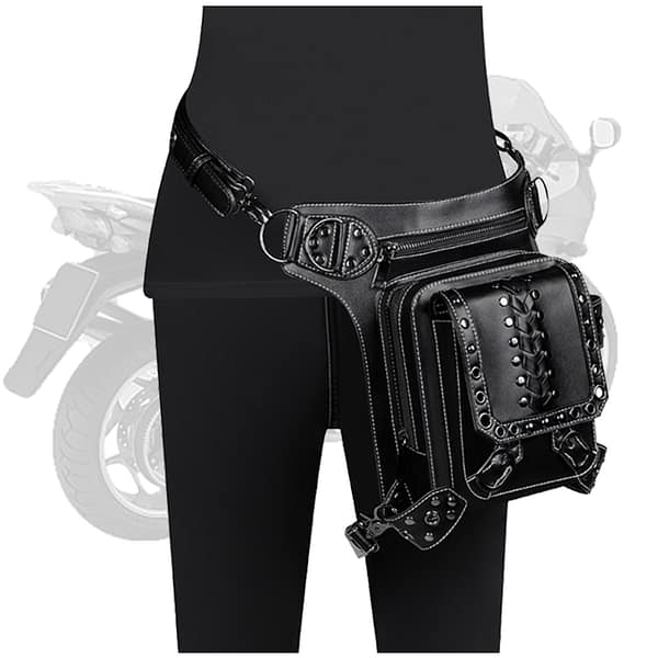 Women Waist Bag Gothic Fanny Packs Motorcycle Hip Leg Bag Steampunk Holster Black Shoulder Bag Men PU Leather Crossbody Bags Beg