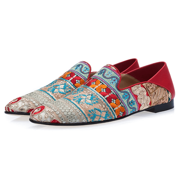 Bohemian Red Embroidery Loafers Slip-on Mules Shoes Men's Big Size Casual Driving Shoes