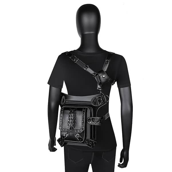 Women Waist Bag Gothic Fanny Packs Motorcycle Hip Leg Bag Steampunk Holster Black Shoulder Bag Men PU Leather Crossbody Bags Beg