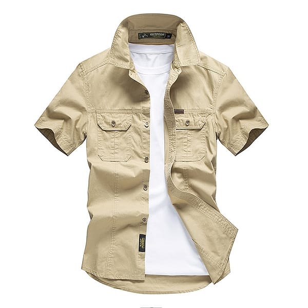 Casual Shirt Men Summer 100% Cotton Breathable Mens Shirts Military Army Solid Short Sleeve Cargo Chemise Homme Plus Size M-4XL