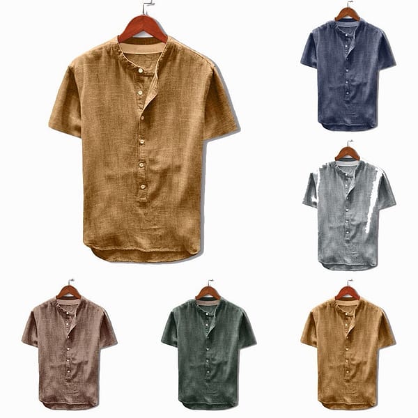 Summer Shirt Men Baggy Cotton Linen Solid Color Short Sleeve Retro Tunic Shirt Blouse Tops Men Clothing Camisa Masculina Рубашка
