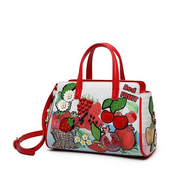 Women Handbag Leather Patchwork Shoulder Bags for Female Crossbody Messenger Bag Totes Cartoon Vegetable Fruit