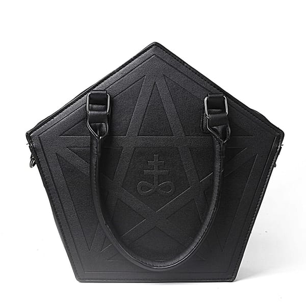 JIEROTYX Pentagram Punk Darkness Gothic Star Handbag Women Girl Black PU Soft Leather Shoulder Bag With Chain High Quality (black (30cm<Max Length<50cm))