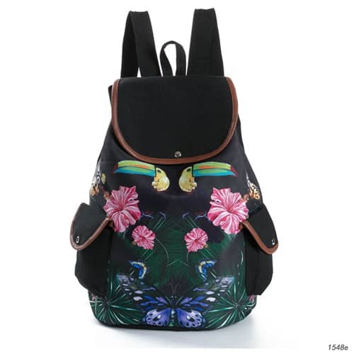 Miyahouse Female Fashion Dragonfly Print Canvas Backpacks Women Drawstring Design Travel Rucksack Girls Black Shoulder Schoolbag