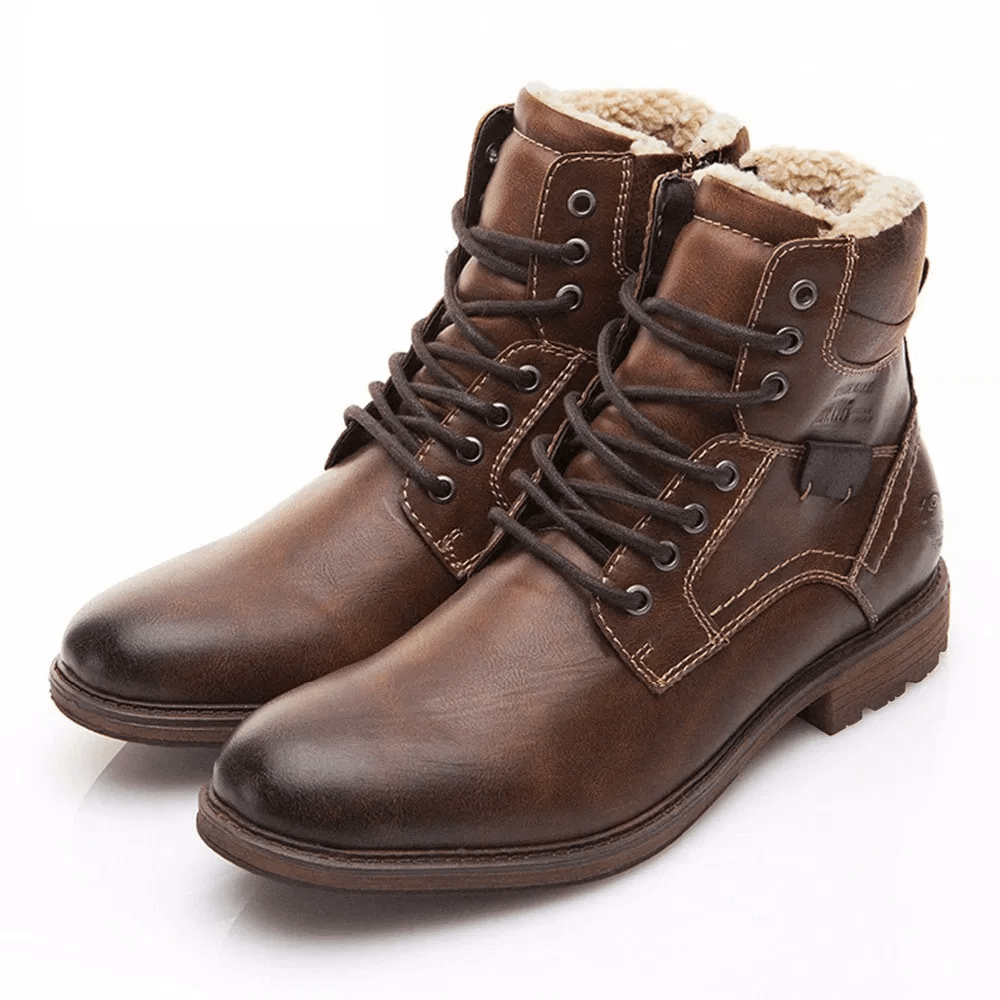 Men Boots 2020 Winter Lace Up Vintage Plush Keep Warm Ankle Snow Boots Men Footwear Leather Shoes Botas Hombre