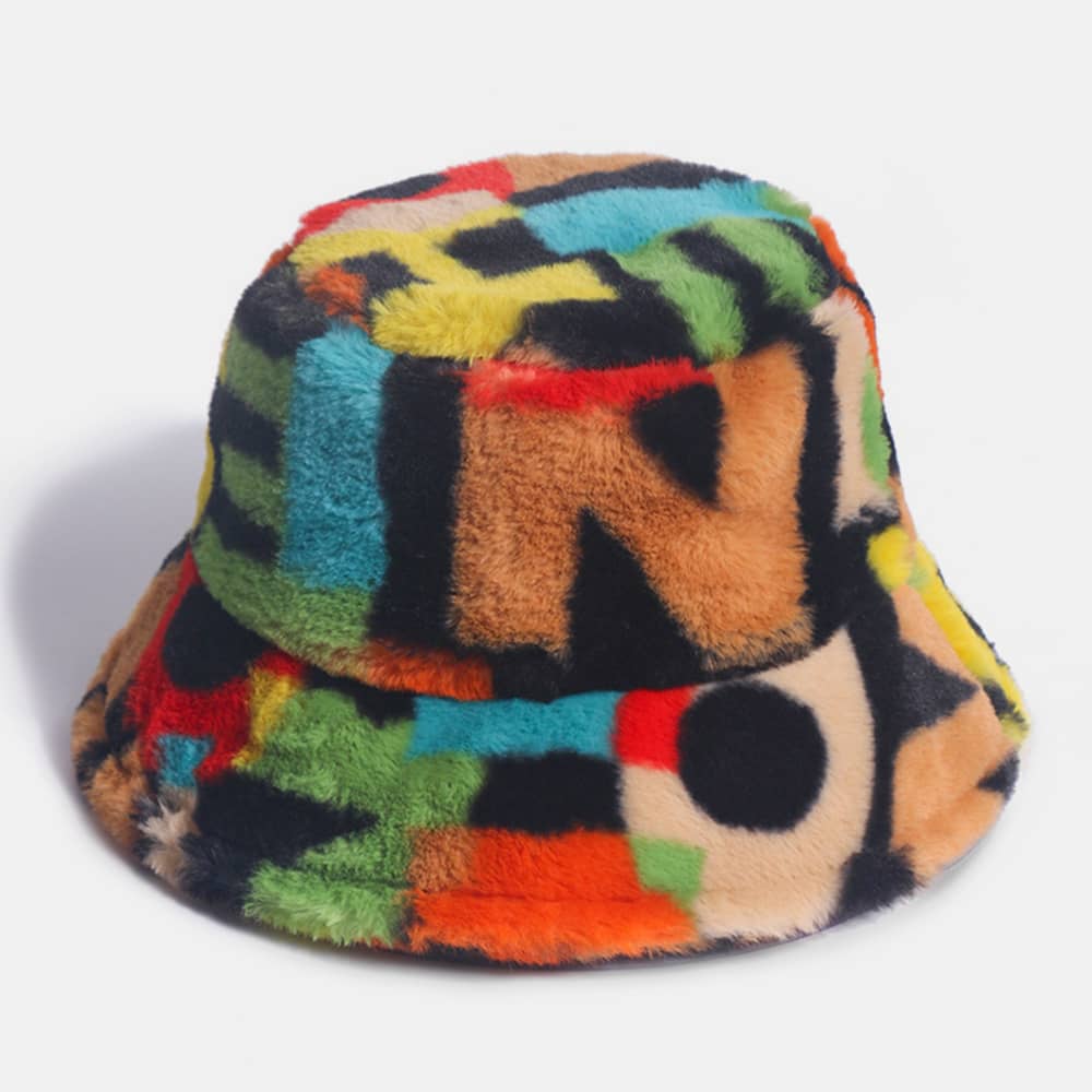 Unisex Rabbit Fur Contrast Color Number Printing Casual Outdoor Fashion Visor Bucket Hat