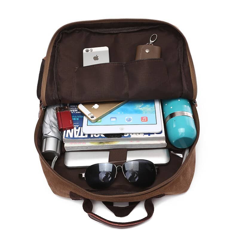 Scione Men Canvas Backpack Multi Pocket Mens Laptop Bag Large Capacity Back Pack Multi-function Travel Bag for Men Mochila