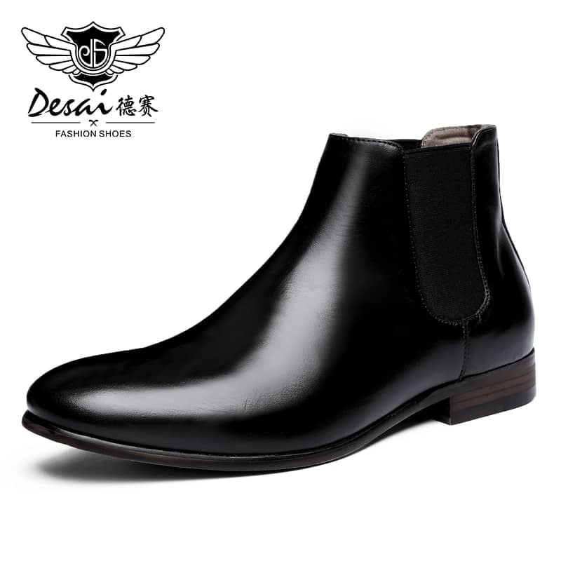 DESAI Wedding Gentleman High Quality Genuine Leather Shoes Mens Boots Chelsea Fashion Shoes For Men 2020 Brown Black Boots