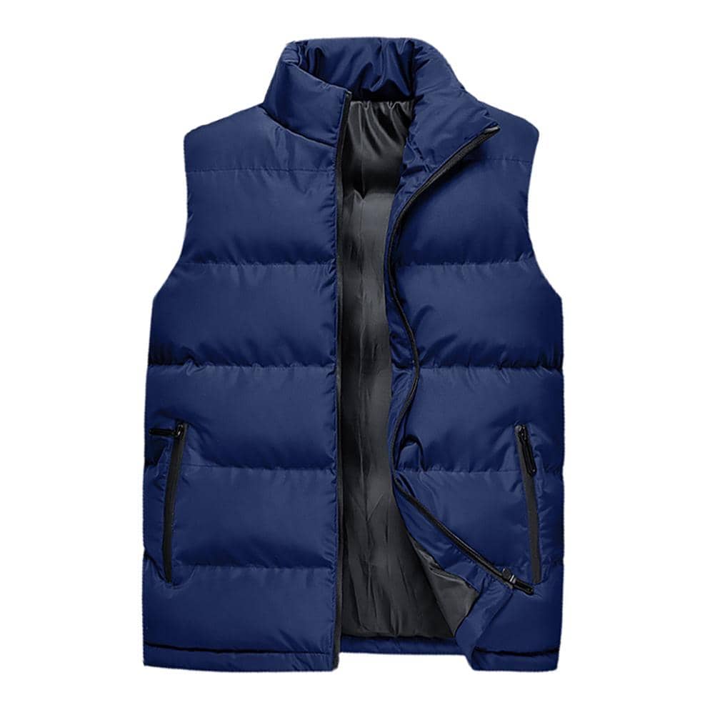 Men's Vest Autumn Winter Solid Color Sleeveless Vest Jacket Stand Collar Thick Warm Waistcoat Large Size Loose Zipper Jacket