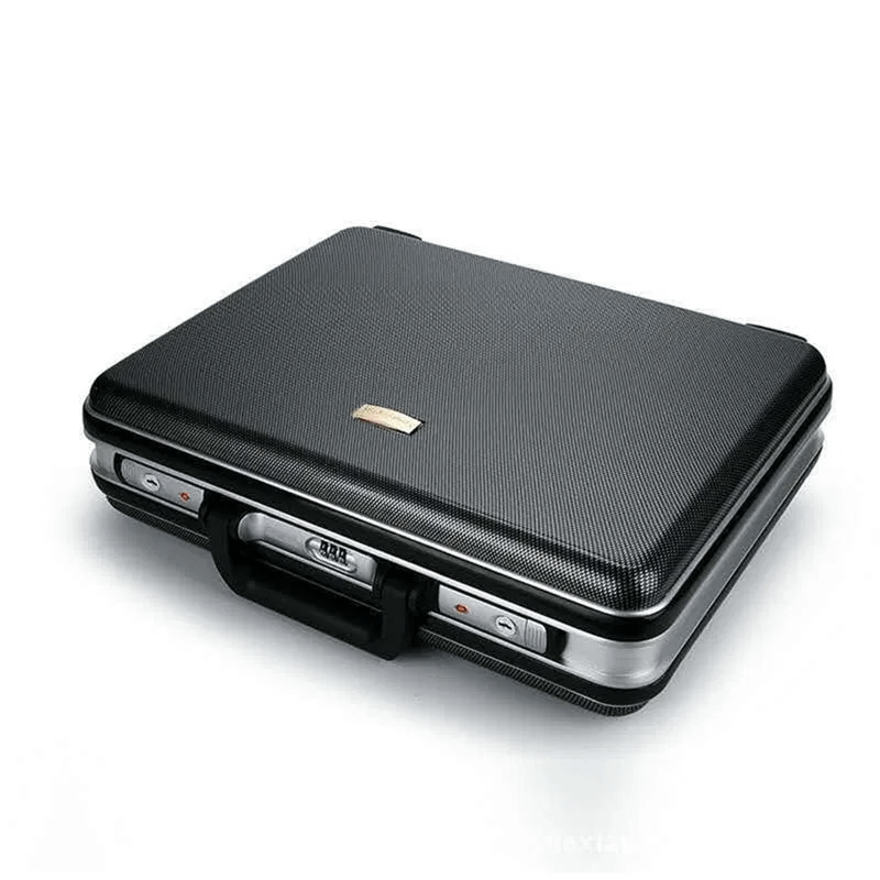 Portable plastic aluminum alloy toolbox Suitcase Impact resistant Safety Instrument case Storage box with Sponge Lining (Black)