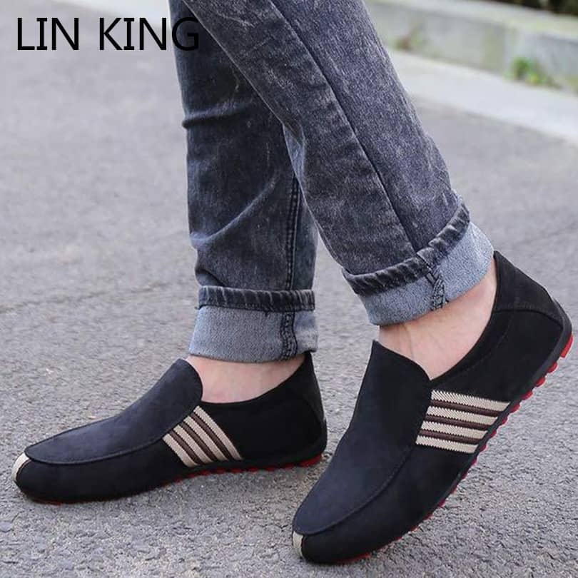LIN KING Comfortable Men Pu Leather Casual Shoes Slip On Lazy Shoes Non Slip Loafers Moccasins Soft Sole Fashion Man Flats Shoes