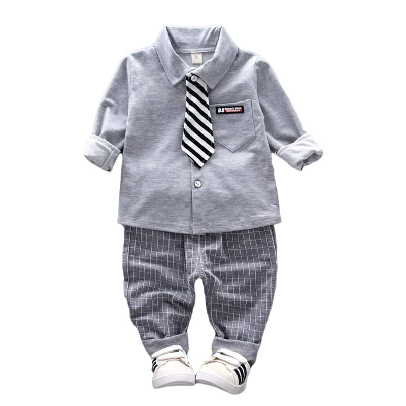 New Spring Baby Boys Fashion Clothing Children Gentleman Tie Shirt Pants 2Pcs/Sets Kids Formal Clothess Infant Cotton Tracksuit