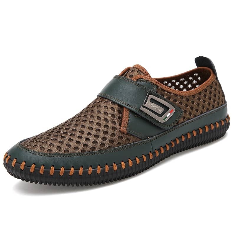 Summer Breathable Mesh Shoes Mens Casual Shoes Genuine Leather Slip On Brand Fashion Summer Shoes Man Soft Comfortable 45 46