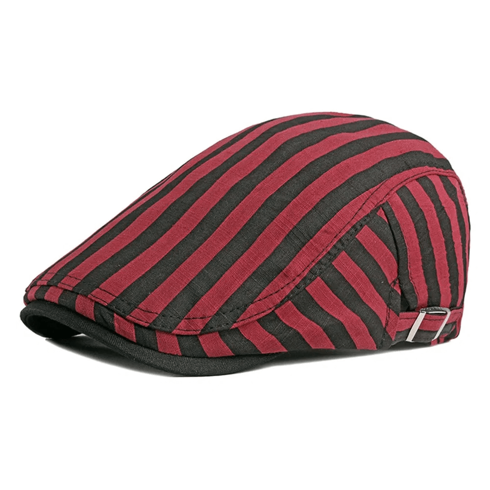 SHOWERSMILE Red Black Striped Mens Berets 100% Cotton British Style Vintage Flat Caps for Men Spring Summer Artist Hat Chapeau
